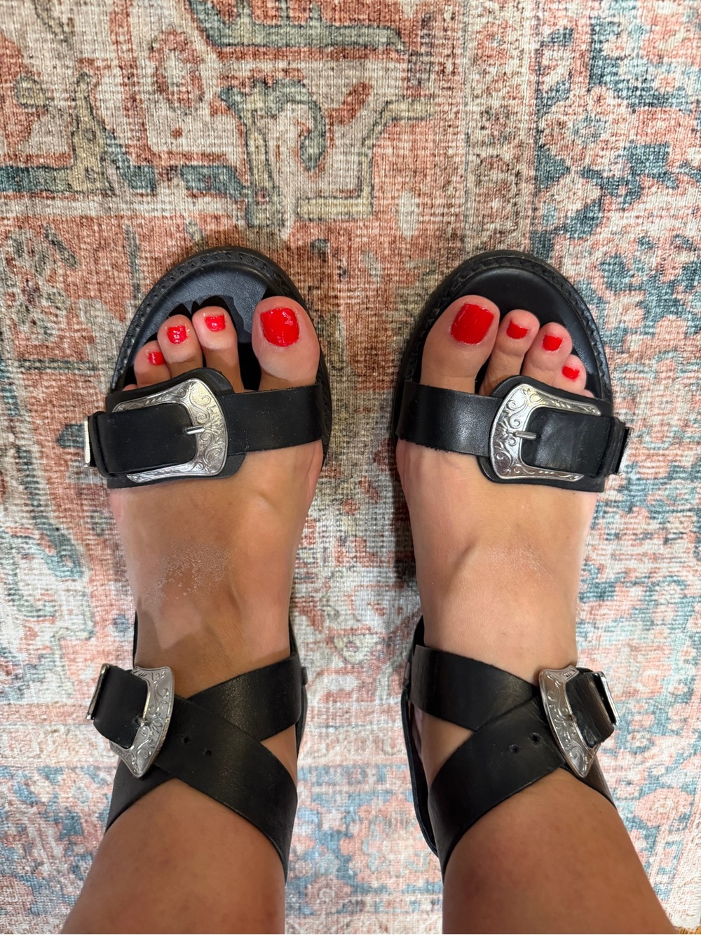 Zara Black Leather Sandals with Silver Buckles - Picture 2 of 6